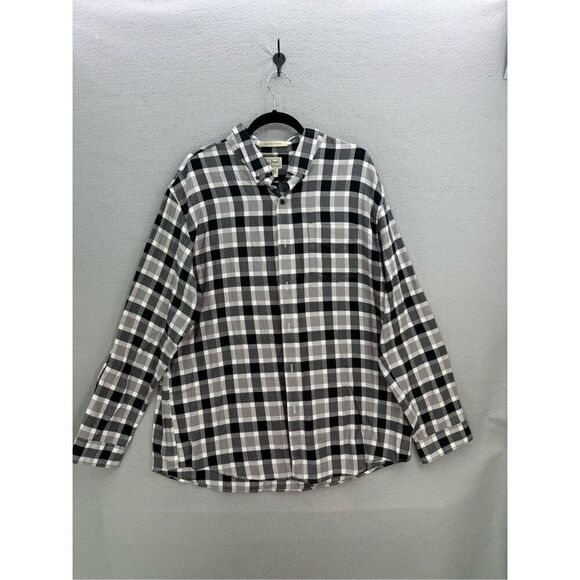 L.L. Bean Men Black Gray Plaid Slightly Fitted Button Down Flannel Shirt Size XL - Picture 7 of 7